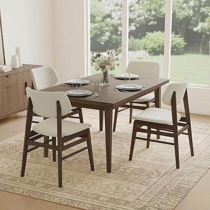 KISLOT Wooden Dining Chairs Set of 6, Upholstered Modern Dining Room Chairs, Solid Oak Wood Kitchen Chairs with Soft Cushion Backrest for Farmhouse, Restaurant, Café (Cream Fabric & Walnut Color)