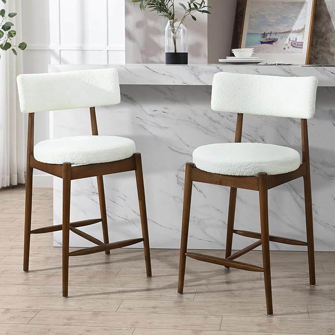 Modern Dining Chairs Set of 2 with Comfortable Seat - Sturdy Natural Wood Construction, Versatile Use for Kitchen Island, Dining Room, Bedroom - Stylish Simple Design,Beige-Boucle-Foam