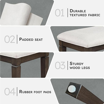 Lexicon Dining Bench with Padded Seat and Wooden Frame, 58" W Entryway Bench, Beige Textured Fabric Upholstered Dining Seat for Kitchen/Living Room, Easy Assembly, Dark Espresso