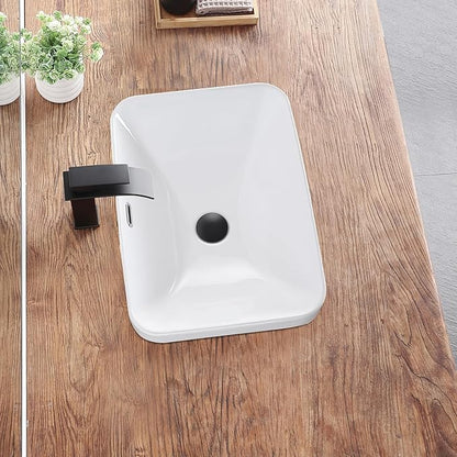 Bathroom Vessel Sink 20.6'' x 14.7'' Semi Recessed Bathroom Sink Rectangular Drop In Sink with Overflow White Ceramic Modern Vessel Sinks for Bathroom