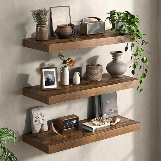Floating Shelves 55Inch Long, 12 Inch Deep Floating Shelves for Wall, 55 x 12 Large Floating Shelf for Fireplace Mantel, 2" Thicked Wall Shelf for Living Room, Bedroom Storage, Rustic Brown, 2 Packs