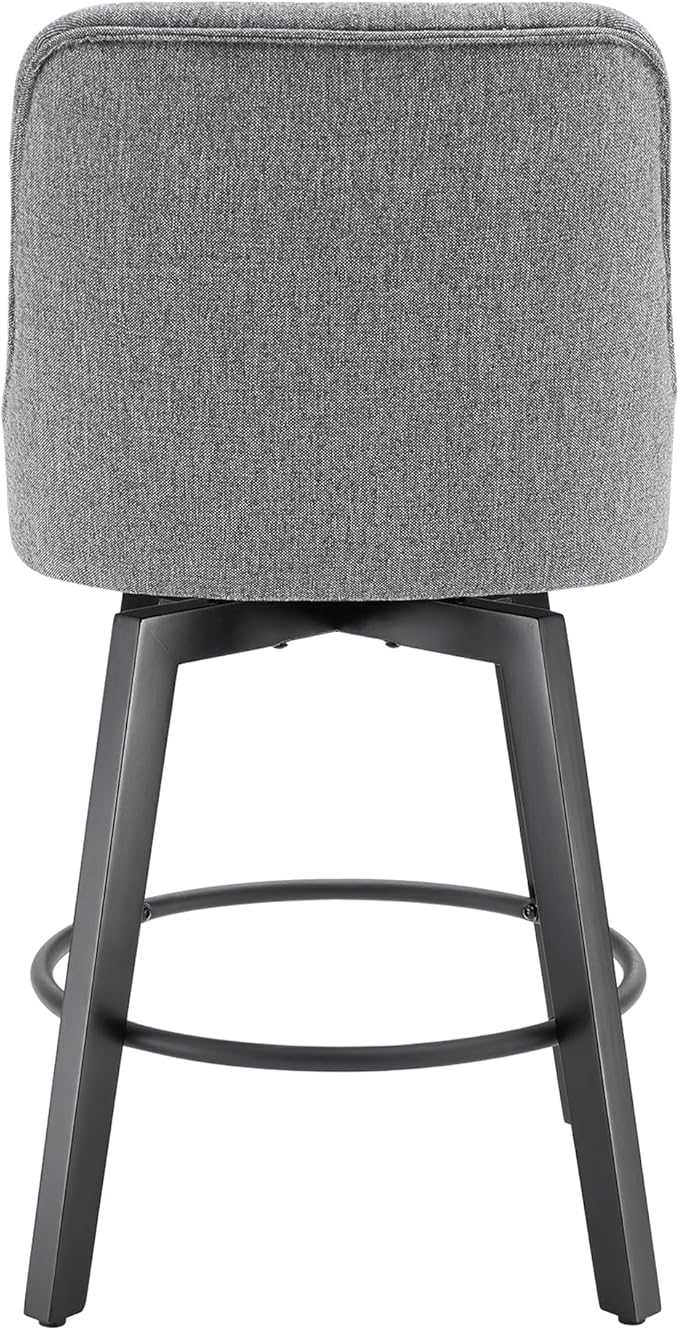KISLOT Swivel Counter Height Bar Stools Set of 4, 26" Upholstered Fabric Barstools with Back, Thick Seat and Square Solid Wood Legs for Kitchen Island Home Bar, Grey