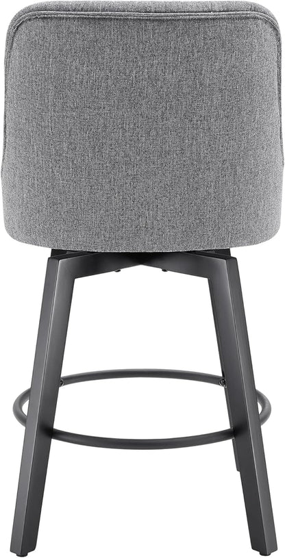 KISLOT Swivel Counter Height Bar Stools Set of 4, 26" Upholstered Fabric Barstools with Back, Thick Seat and Square Solid Wood Legs for Kitchen Island Home Bar, Grey