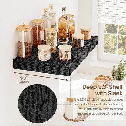 Vivelove Floating Shelves 16 Inch, Wall Shelves Over Toilet with Invisible Brackets for Bathroom Living Room Kitchen Bedroom Office Farmhouse Home Decor, 16" X 9.3" X 1.5" - Set of 2, Black