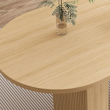 63" Water-Resistant Island Table, Rustic Dining Table with Wood Strip Base, Mid Century Dining Tables with Spacious Oval Design for Living Space, Burly Wood