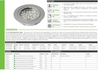Transolid SA9005HDALWW Sensio HD LED 24V 1.65W Aluminum Recess-Surface Puck Light, Warm White