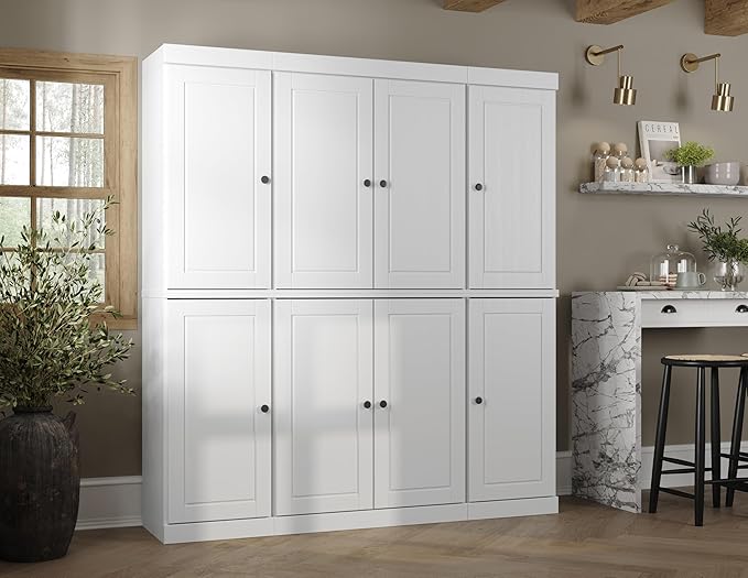Palace Imports Solid Wood Storage Cabinet - 71.5" Tall, 65" Wide Freestanding Kitchen Pantry with 2-Drawer Kit & Adjustable Shelves – White, Renewable Eco-Friendly 100% Wood, Made in Brazil