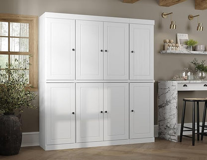 Palace Imports Solid Wood Storage Cabinet - 71.5" Tall, 65" Wide Freestanding Kitchen Pantry with 2-Drawer Kit & Adjustable Shelves – White, Renewable Eco-Friendly 100% Wood, Made in Brazil