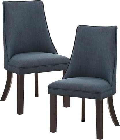Lexicon Kitchen & Dining Room Chairs, Dining Chairs Set of 2, Fabric Upholstered Dining Chairs, Rubberwood Armless Dining Chairs with Curved Back, Modern Dining Chair, Easy Assembly, Blue Gray