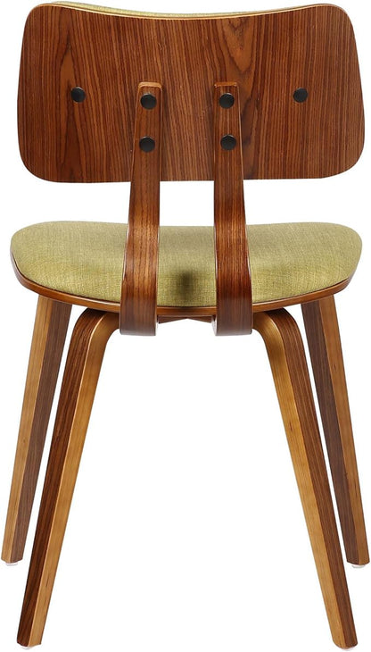 Armen Living Jaguar Mid-Century Dining Chair in Walnut Wood and Green Fabric - Set of 6