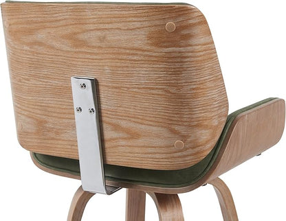 Armen Living Tyler Modern Swivel Bar Stool with White Wash Finished Wood and Vintage Green Upholstery