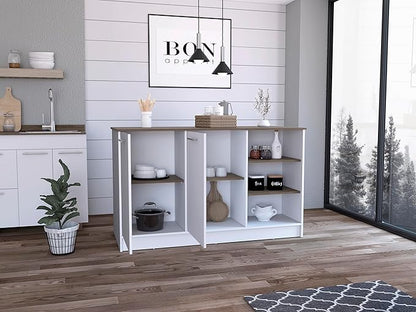 GOWE Kitchen Island Two Cabinets, Three Open Shelves, White/Dark Brown