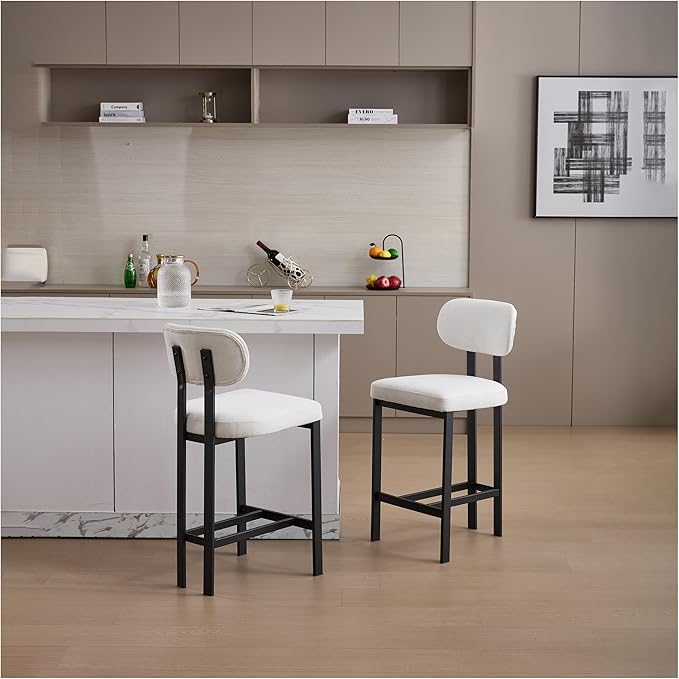 Bar Stools Set of 2, 26 inch Counter Height - Modern Upholstered Kitchen Island Chairs with Metal Legs for Dining & Bar Areas