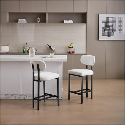 Bar Stools Set of 2, 26 inch Counter Height - Modern Upholstered Kitchen Island Chairs with Metal Legs for Dining & Bar Areas