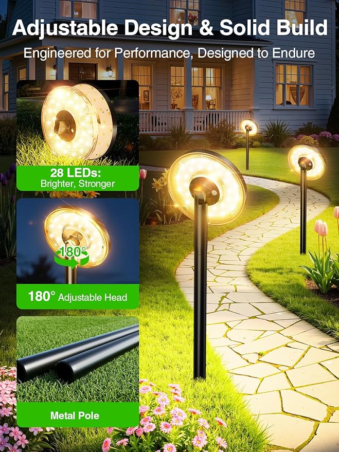 KOOPER 3X Larger & Taller Solar Pathway Lights Outdoor, 2 Pack Metal Solar Powered Garden Lights Waterproof, 2 Lighting Modes Adjustable Solar Landscape Path Lights for Outside Yard Walkway Driveway