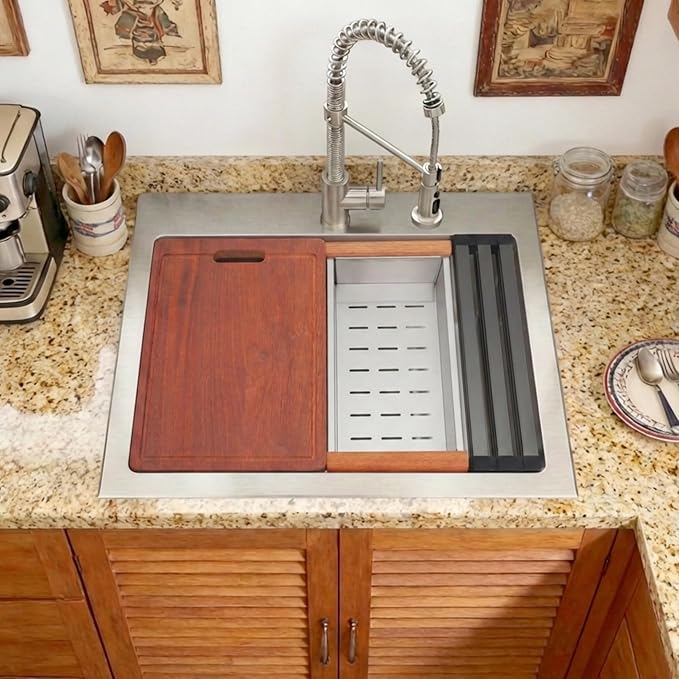 Drop In Kitchen Sink 26" X 22",Top Mount 16 Gauge Stainless Steel Workstation Sink,Single Bowl Kitchen Sinks