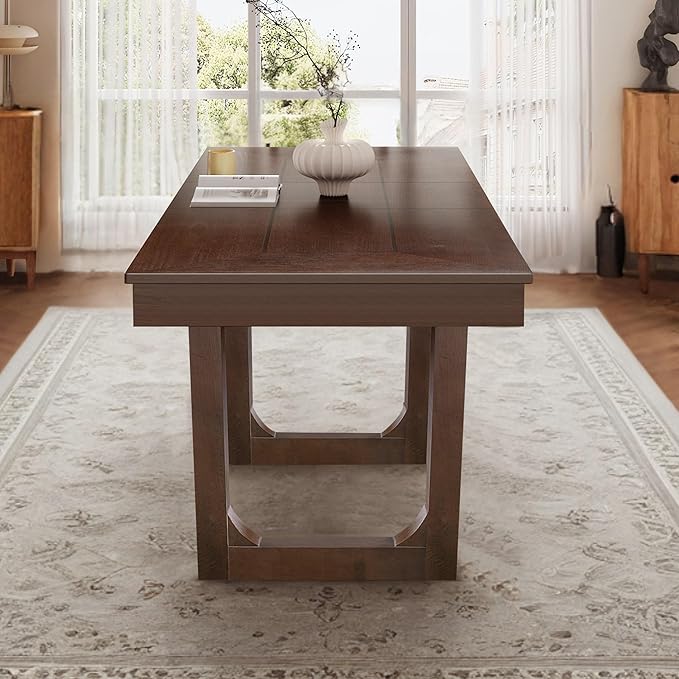 60"-78" Extendable Dining Table – Farmhouse Wooden Kitchen Table with Removable Leaf, Large Expanding Table for 4–8, Rustic Walnut Finish