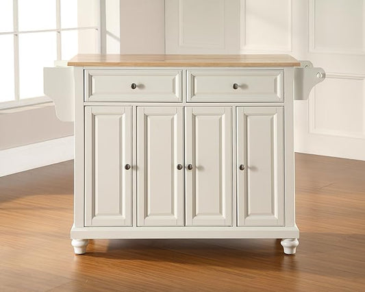 Crosley Furniture Cambridge Wood Top Rolling Kitchen Island Storage Cart, Microwave Stand, Spice Rack, White
