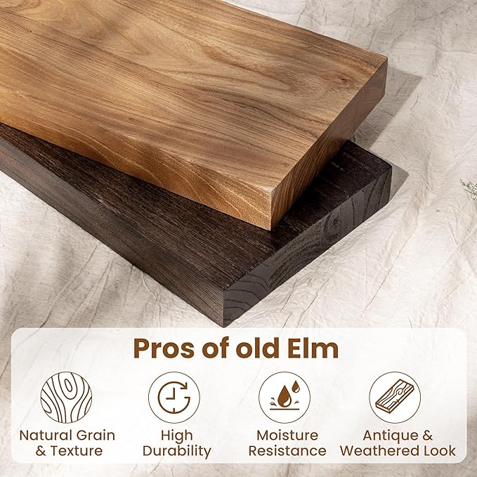 Fun Memories Wood Floating Shelves 40 Inch Long, Solid Elm Wood Wall Shelves Set of 1 for Kitchen, Living Room, Bedroom, Wall-Mounted Rustic Wooden Bathroom Shelf Storage Shelf for Farmhouse, Walnut