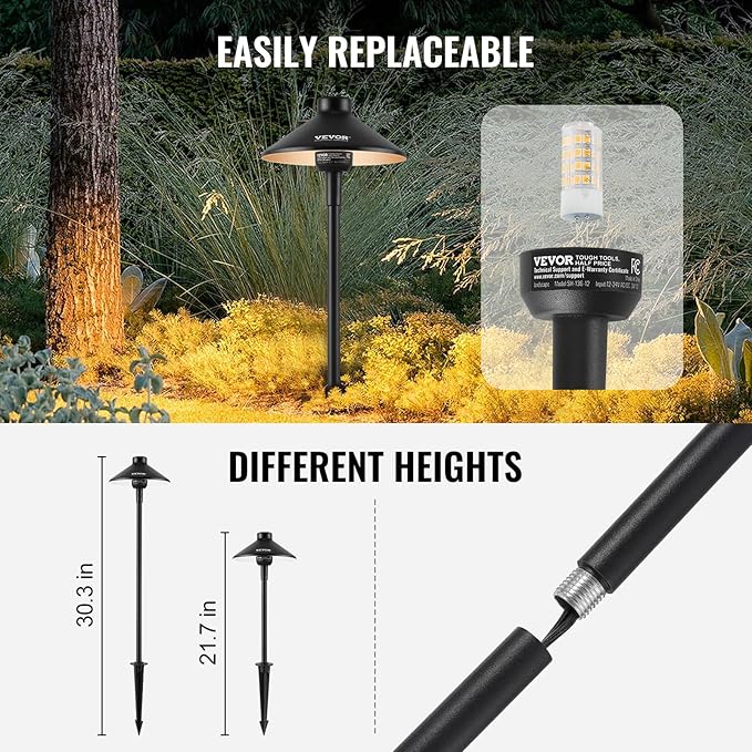 VEVOR 12 Pack Low Voltage Landscape Path Lights, 3W 210LM 12V-24VAC/DC Outdoor LED Pathway Lighting, 3000K Warm White Walkway Lights with Quick Connectors, IP66 Waterproof for Yard Garden Sidewalk