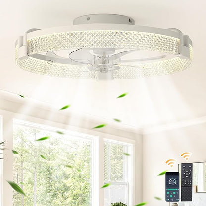 Garwarm 19.7" Ceiling Fans with Lights,Small Ceiling Fan with Lights and Remote, LED Dimmable 3000K–6000K LED Fandelier Flush Mount, DC Motor, for Bedroom, Kitchen, Office