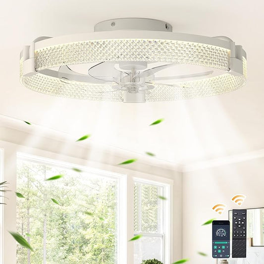 Garwarm 19.7" Ceiling Fans with Lights,Small Ceiling Fan with Lights and Remote, LED Dimmable 3000K–6000K LED Fandelier Flush Mount, DC Motor, for Bedroom, Kitchen, Office