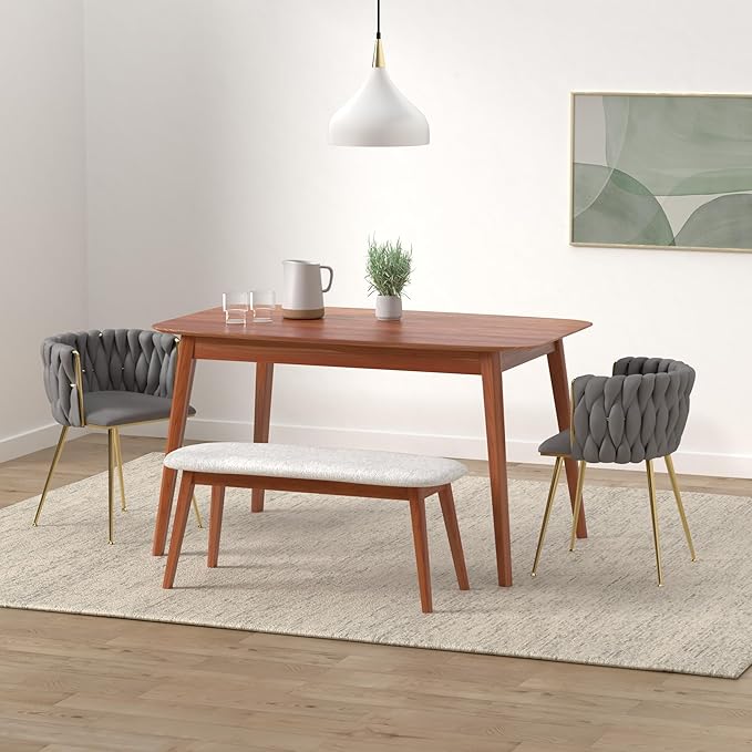Nrizc Velvet Dining Chairs Set of 4, Woven Upholstered Dining Chairs with Gold Metal Legs, Modern Accent Chairs for Living Room, Dining Room, Kitchen (Grey)