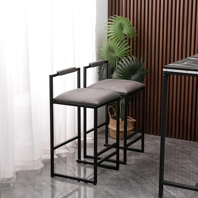 Set of 2 Counter Height Barstools Kitchen Island Stools with Back Modern Armless Metal Legs & PU Upholstered Chairs,for Living Room