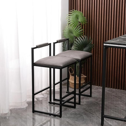 Set of 2 Counter Height Barstools Kitchen Island Stools with Back Modern Armless Metal Legs & PU Upholstered Chairs,for Living Room