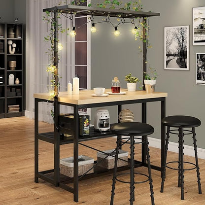 IDEALHOUSE 47" Kitchen Island with Power Outlet - 3-Tier Bakers Rack & Microwave Stand, Metal Coffee Bar Table for Kitchen, Dining & Living Room, Large Mobile Storage Cart