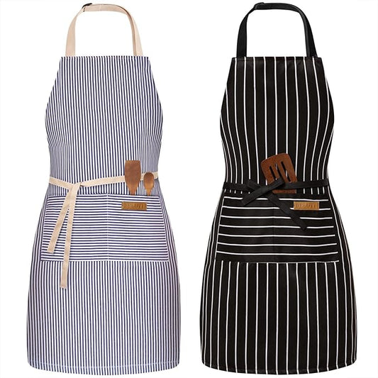 BeLuyi 2 Pack Adjustable Bib Apron with 2 Pockets Chef Cooking Kitchen Restaurant Aprons for Women Men