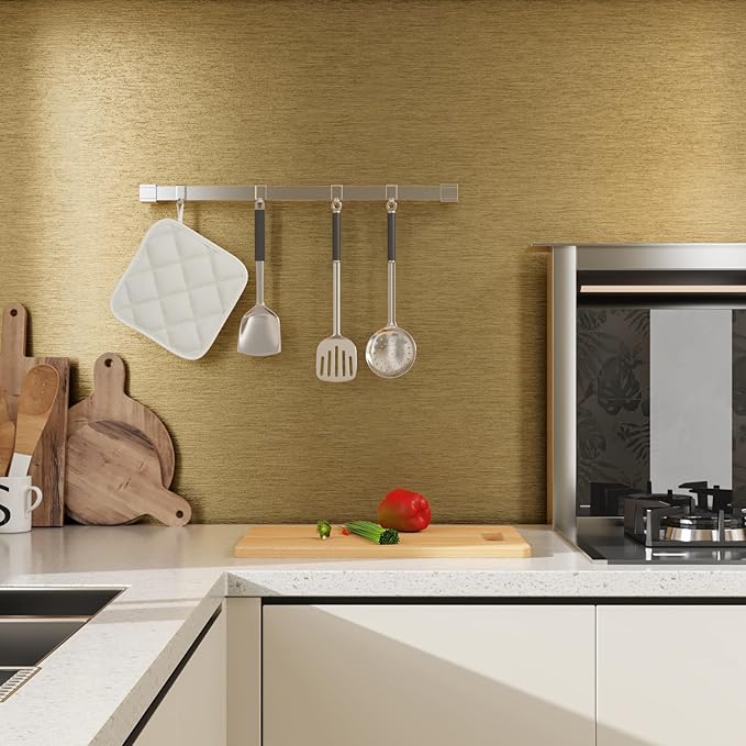 CRE8TIVE Thick Brushed Brass Gold Stainless Steel Contact Paper Peel and Stick Kitchen Wallpaper Metallic Gold Wallpaper Removable Self Adhesive Refrigerator Vinyl Wrap for Cabinets Furniture 12"x354"