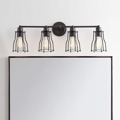 JONATHAN Y 29.5" Oil Rubbed Bronze Modern Industrial Metal Vanity Light, Bathroom Sconce for Mirror, Reversible 4-Light Wall Lamp with Metal Cage Shade for Hallway, LED Bulb Included (JYL7422A)