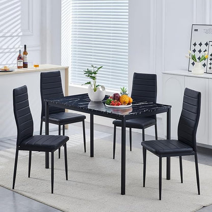 47" Faux Marble Dining Table Modern Kitchen & Dining Room Table for 4 Rectangular Dinner Table for Dining Room,Black
