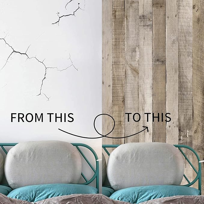 Yun-aeon Natural Wood-Grey Wood Contact Paper Peel and Stick Wallpaper 17.3"x 200"Self Adhesive Removable Vintage Faux Wood Wall Paper Plank Shelf Home Decoration Kitchen Counter Cover Use