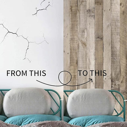 Yun-aeon Natural Wood-Grey Wood Contact Paper Peel and Stick Wallpaper 17.3"x 400"Self Adhesive Removable Vintage Faux Wood Wall Paper Plank Shelf Home Decoration Kitchen Counter Cover Use