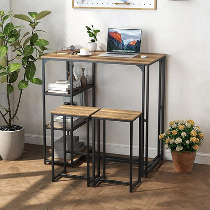 Giantex 3-Piece Dining Table Set for 2, Bar-Height Kitchen Table with 2 Stools, 3 Storage Shelves, Pub Table & Chairs Set for Small Place Apartment Living Room High Top Breakfast Nook Restaurant