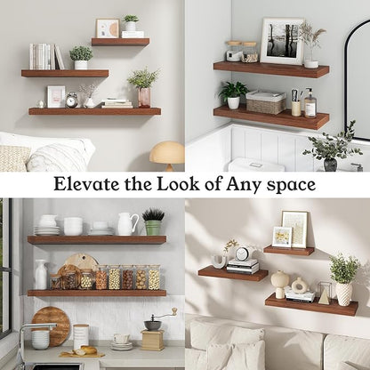 Floating Shelves for Wall, 9.3" Deep Wall Mounted Wood Shelves for Bathroom, Bedroom, Living Room, Kitchen, Hanging Shelf for Books/Storage/Room Decor (Walnut, 48")