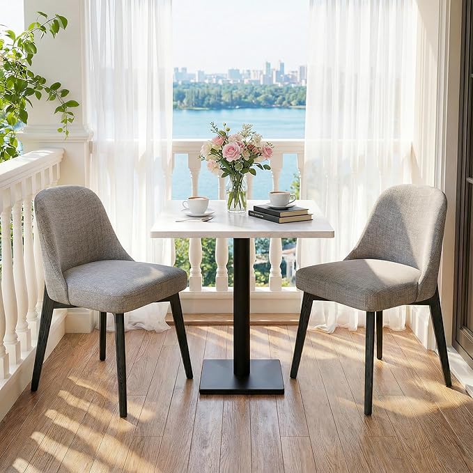 Casaphoria Set of 2 Upholstered Dining Chairs, Light Grey Fabric Kitchen Chairs with Black Wood Legs, Modern Accent Chairs for Dining Room, Living Room or Kitchen