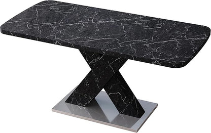 Modern Extended Marble Dining Table for 4-8, Rectangle Kitchen Dining Room Table with Black Marble Top & X-Shape Legs (Black11)