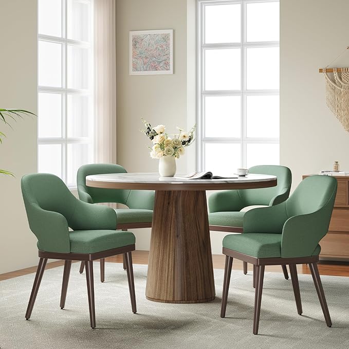 MALOL Wooden Dining Chairs Set of 4, Modern Fabric Upholstered Dining Room Chair, Kitchen Side Chairs, Farmhouse Dinner Chair with Open Back for Kitchen, Green