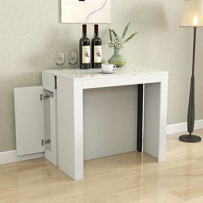 Modern Extendable Dining Table for 4-6 People with Outlet, Multifunctional Foldable Dinner Kitchen Table with Storage, White