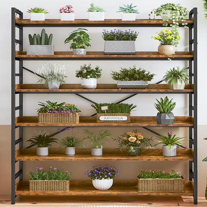 HCHQHS 6 Tier Bookshelf, Adjustable Industrial Bookcase, Vertical Tall Book Shelf, Wood and Black Metal Open Bookshelves for Home Office, Living Room, Bedroom