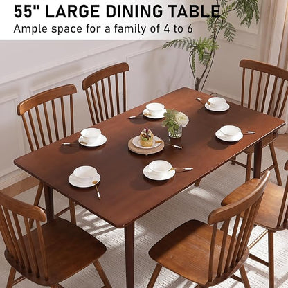 BAKEVE Bamboo Dining Table for 4-6-8 Person- 55'' Solid Wood Kitchen Table, Mid Century Modern Desk, Farmhouse Rectangular Dining Room Table for Living Room, Office, Kitchen and Study (Walnut)