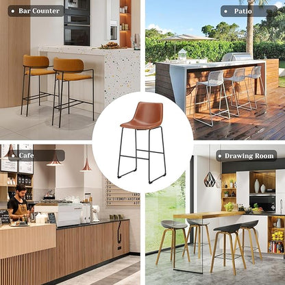 Sweetcrispy Counter Height Bar Stools Set of 2, 30 inch Height Stool Faux Leather Barstools with Back, Armless Kitchen Island Countertop Comfortable Modern Chairs with Metal Legs - Brown