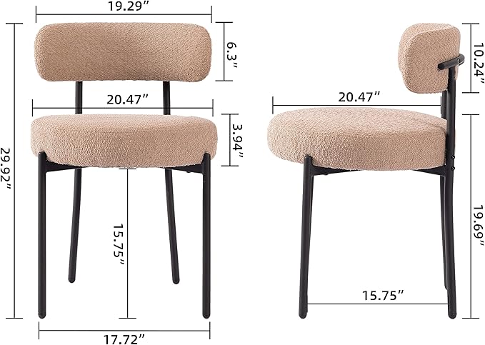 DYHOME Boucle Dining Chairs Set of 4, Upholstered Kitchen Dining Room Chairs, Side Chairs with Thick Cushions and Metal Legs for Kitchen Living Room, Camel Color