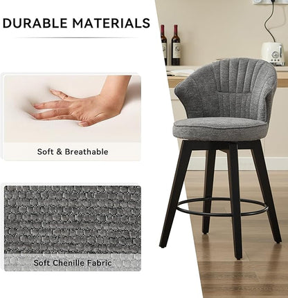 Modern Set of 2 Counter Height Swivel Bar Stools, Chenille Upholstered Chairs with Wide Backrest for Bar, Kitchen Island, Dining Room - Comfortable Seating Experience, Excellent Quality, Stylish Desig