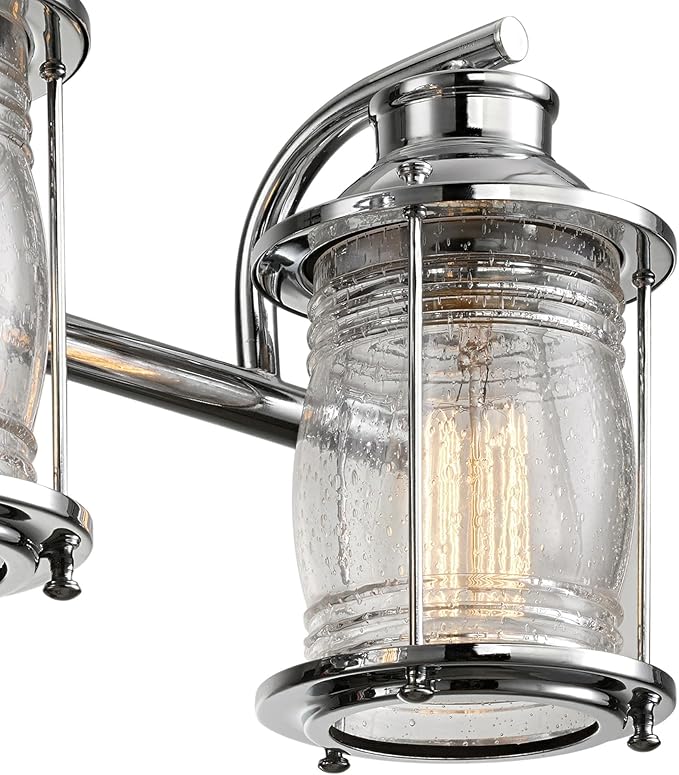 Globe Electric 51272 Bayfield 3-Light Vanity Light, Chrome, Ribbed Seeded Glass Shades, Bulb Not Included