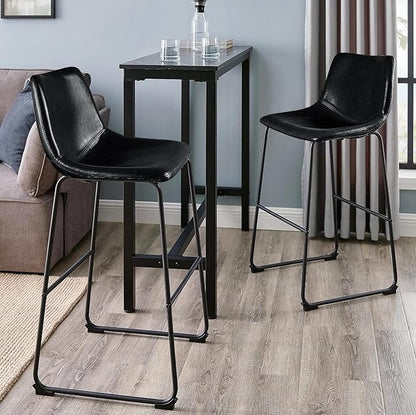 LEMBERI 30 inch Bar Stools Set of 2, Modern Counter Height Bar Stools, Faux Leather Barstool with Back and Metal Leg, Armless Bar Chairs for Kitchen Island (Black, 2pcs 30")