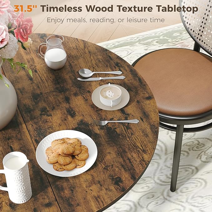 Unovivy 31.5" Small Round Dining Table for 2-4, Space Saving Circle Kitchen Dinner Table, Industrial Mid Century Modern Dining Room Desk for Kitchen, Apartment, Rustic Brown